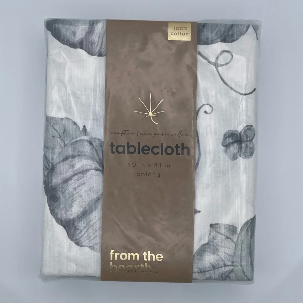 Nordstrom Tablecloth 100% Cotton Fall Harvest Pumpkins White Gray NEW NWT N198